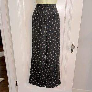 Vintage 70s Patty Woodard black floral fully lined high waisted wide‎ leg pants